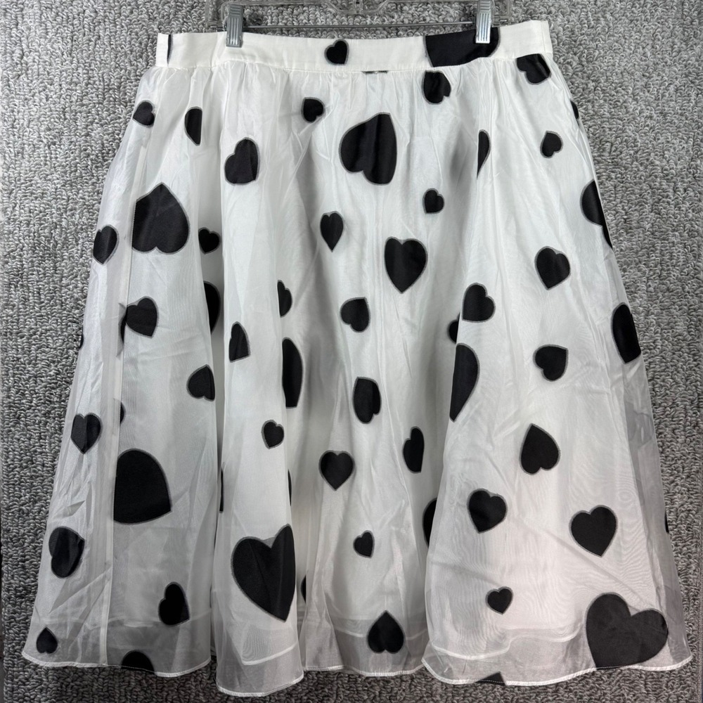J.Crew Skirt White Black Heart Organza A-Line Coquette Women 16 NWT